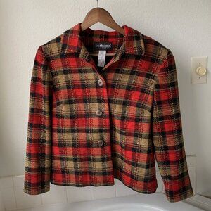 Sag Harbor Women Red Plaid Blazer Jacket Size 8 Button Front Collared